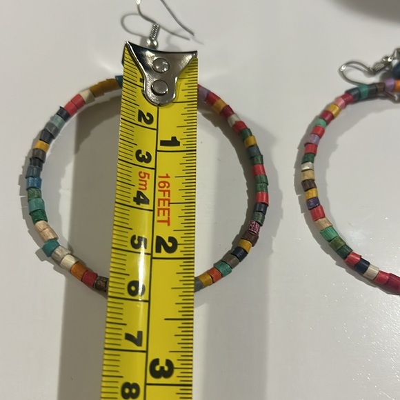 Cute large circular beaded multicolor earrings new - Picture 3 of 5